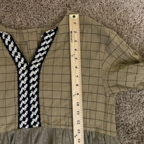 Oddly Boho Mixed Media Cotton Tunic with Crochet Detail in Brown size M - Picture 9 of 10